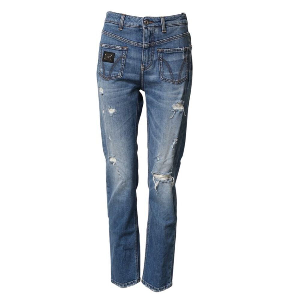 Dolce & Gabbana Blue Distressed Washed Cotton Denim Women's Jeans